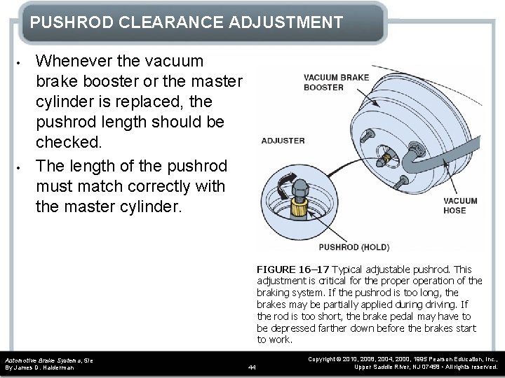 PUSHROD CLEARANCE ADJUSTMENT • • Whenever the vacuum brake booster or the master cylinder