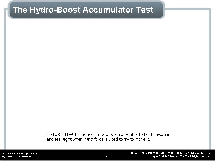 The Hydro-Boost Accumulator Test FIGURE 16– 28 The accumulator should be able to hold