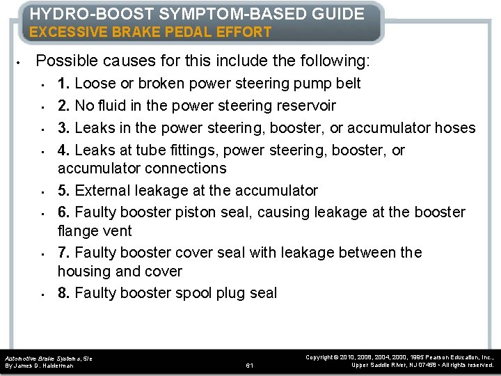 HYDRO-BOOST SYMPTOM-BASED GUIDE EXCESSIVE BRAKE PEDAL EFFORT • Possible causes for this include the