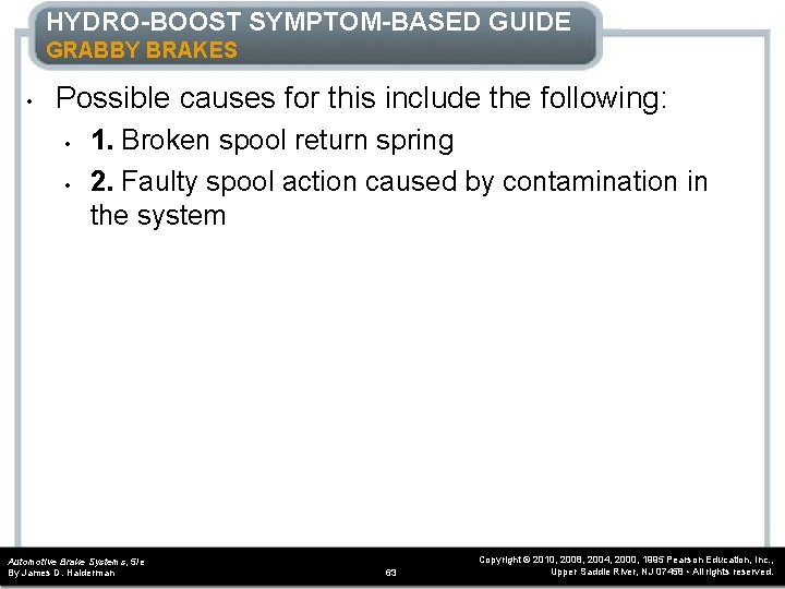 HYDRO-BOOST SYMPTOM-BASED GUIDE GRABBY BRAKES • Possible causes for this include the following: •