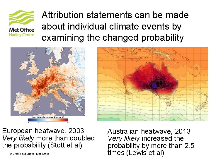 Attribution statements can be made about individual climate events by examining the changed probability