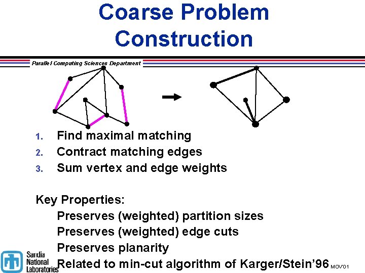 Coarse Problem Construction Parallel Computing Sciences Department 1. 2. 3. Find maximal matching Contract