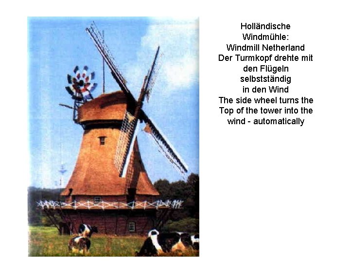 Holländische Windmühle: Windmill Netherland Der Turmkopf drehte mit den Flügeln selbstständig in den Wind