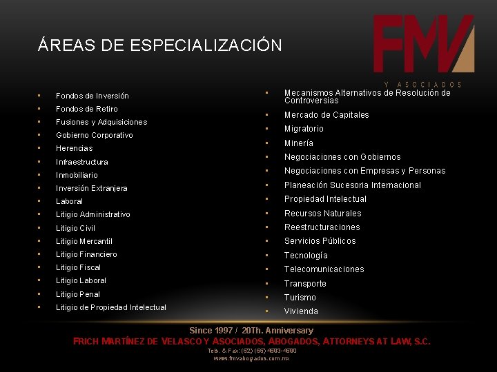 ÁREAS DE ESPECIALIZACIÓN • Mecanismos Alternativos de Resolución de Controversias • Mercado de Capitales ÁREAS DE ESPECIALIZACIÓN • Mecanismos Alternativos de Resolución de Controversias • Mercado de Capitales