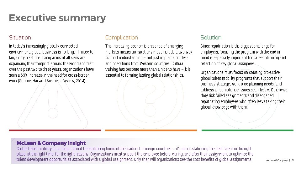 Executive summary Situation Complication Solution In today’s increasingly globally connected environment, global business is