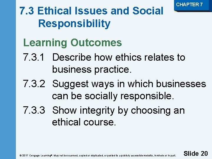7. 3 Ethical Issues and Social Responsibility CHAPTER 7 Learning Outcomes 7. 3. 1