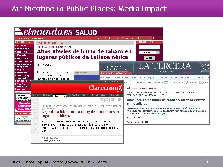 Air Nicotine in Public Places: Media Impact 2007 Johns Hopkins Bloomberg School of Public