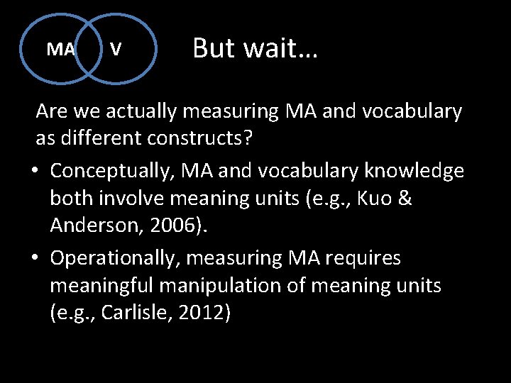 MA V But wait… Are we actually measuring MA and vocabulary as different constructs?