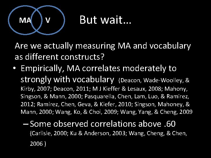 MA V But wait… Are we actually measuring MA and vocabulary as different constructs?