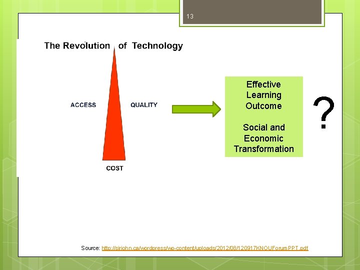 13 Effective Learning Outcome Social and Economic Transformation Source: http: //sirjohn. ca/wordpress/wp-content/uploads/2012/08/120917 KNOUForum. PPT.