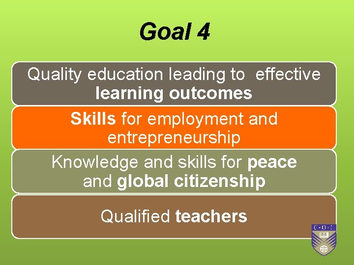 Goal 4 Quality education leading to effective learning outcomes Skills for employment and entrepreneurship