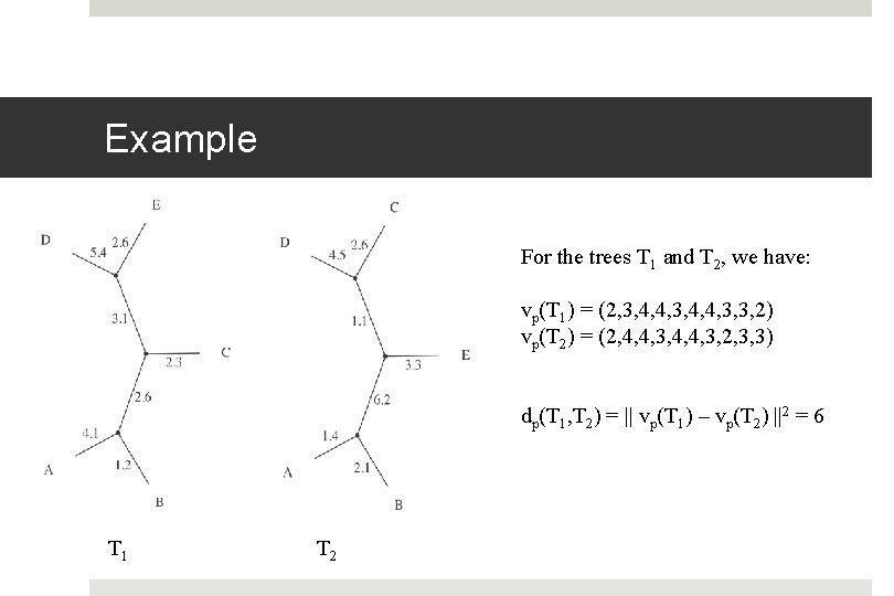 Example For the trees T 1 and T 2, we have: vp(T 1) =