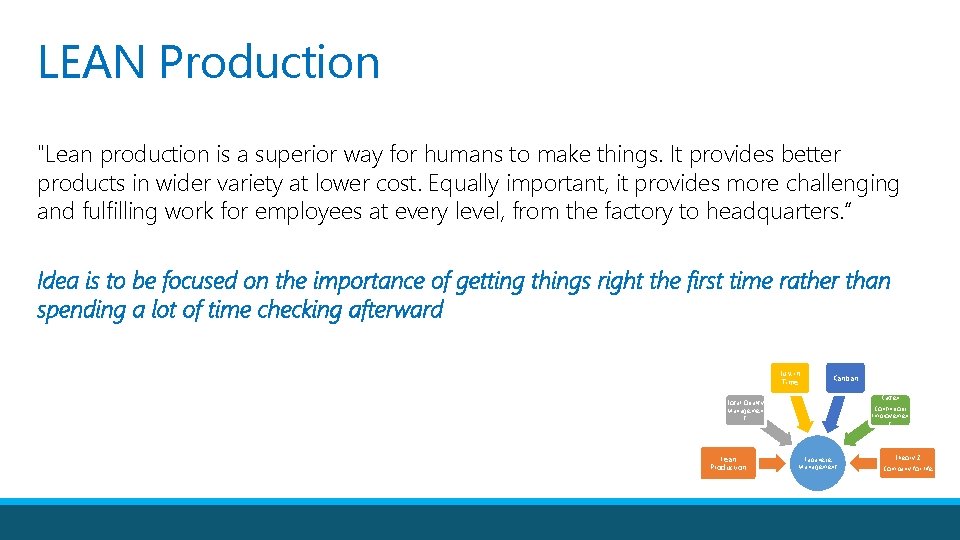 LEAN Production "Lean production is a superior way for humans to make things. It