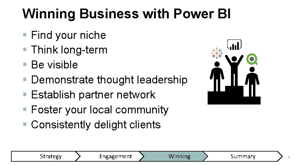 Winning Business with Power BI § § § § Find your niche Think long-term