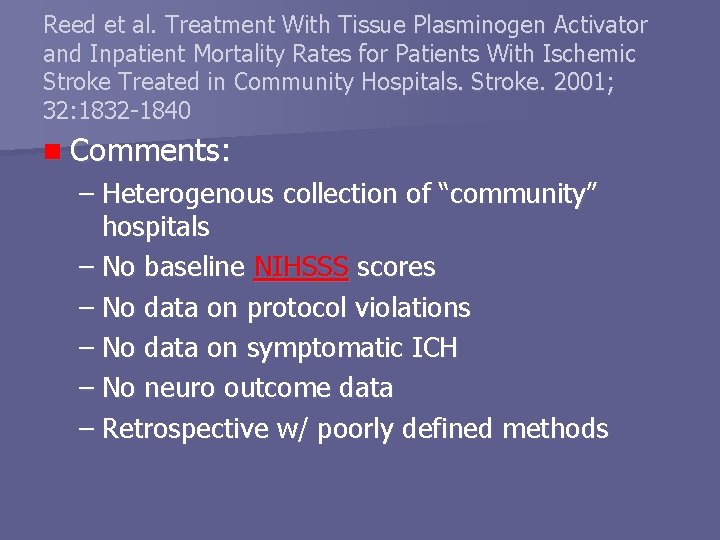 Reed et al. Treatment With Tissue Plasminogen Activator and Inpatient Mortality Rates for Patients