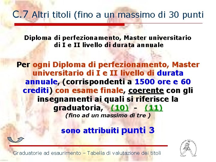 C. 7 Altri titoli (fino a un massimo di 30 punti Diploma di perfezionamento, C. 7 Altri titoli (fino a un massimo di 30 punti Diploma di perfezionamento,