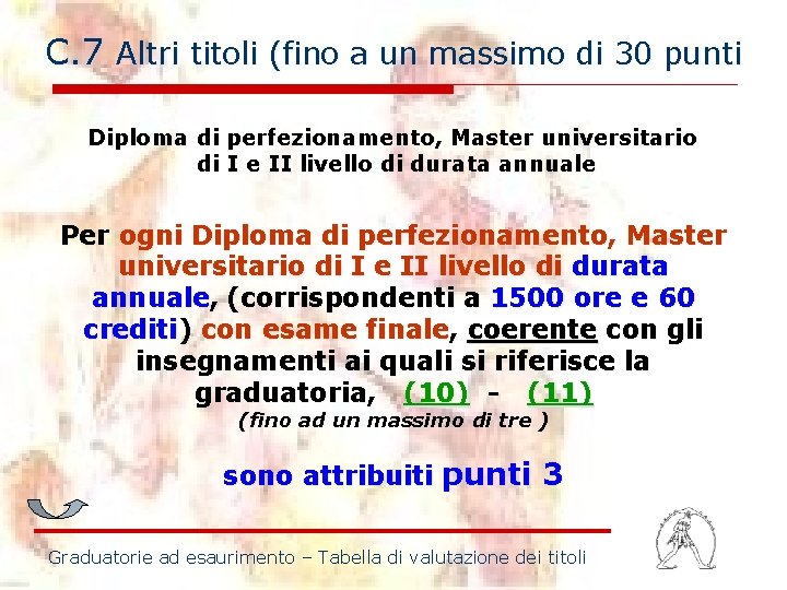 C. 7 Altri titoli (fino a un massimo di 30 punti Diploma di perfezionamento,