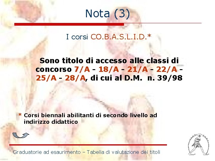 Nota (3) I corsi CO. B. A. S. L. I. D. * Sono titolo Nota (3) I corsi CO. B. A. S. L. I. D. * Sono titolo