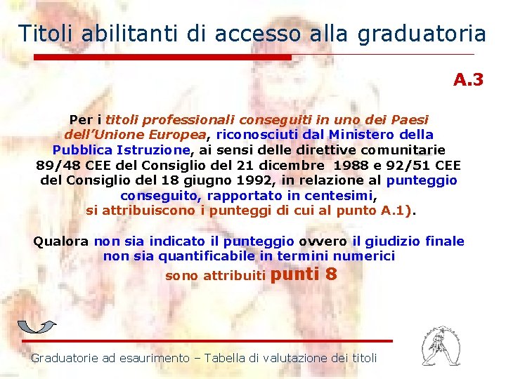 Titoli abilitanti di accesso alla graduatoria A. 3 Per i titoli professionali conseguiti in