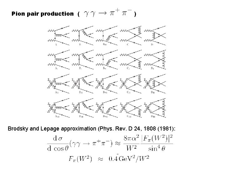 Pion pair production ( ) Brodsky and Lepage approximation (Phys. Rev. D 24, 1808