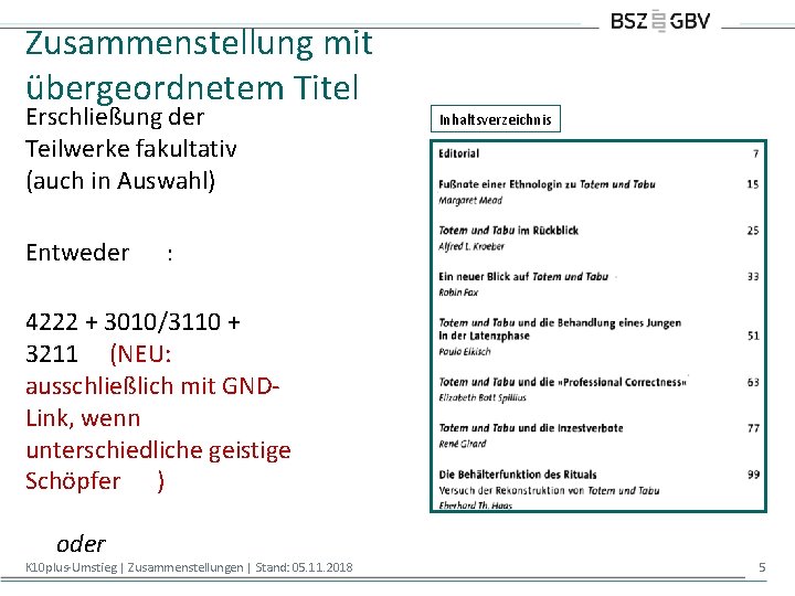 Zusammenstellung mit übergeordnetem Titel Erschließung der Teilwerke fakultativ (auch in Auswahl) Entweder Inhaltsverzeichnis : Zusammenstellung mit übergeordnetem Titel Erschließung der Teilwerke fakultativ (auch in Auswahl) Entweder Inhaltsverzeichnis :