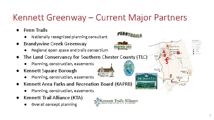 Kennett Greenway – Current Major Partners ● Penn Trails ● Nationally recognized planning consultant