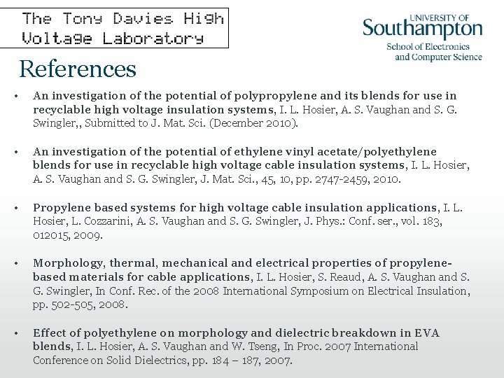 References • An investigation of the potential of polypropylene and its blends for use