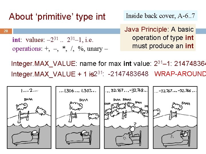 About ‘primitive’ type int 28 int: values: – 231. . 231– 1, i. e.