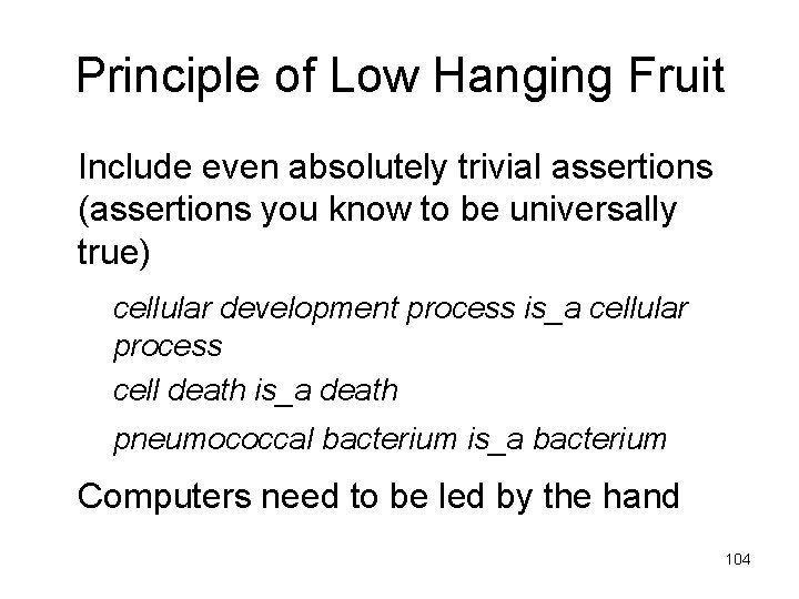 Principle of Low Hanging Fruit Include even absolutely trivial assertions (assertions you know to