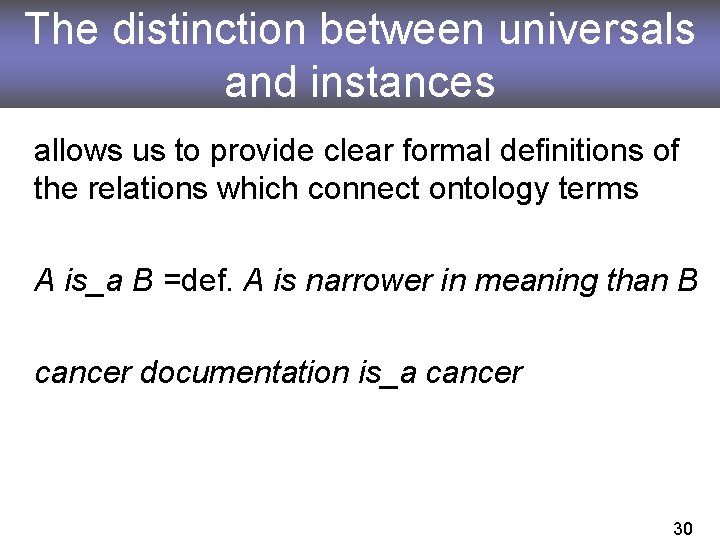 The distinction between universals and instances allows us to provide clear formal definitions of