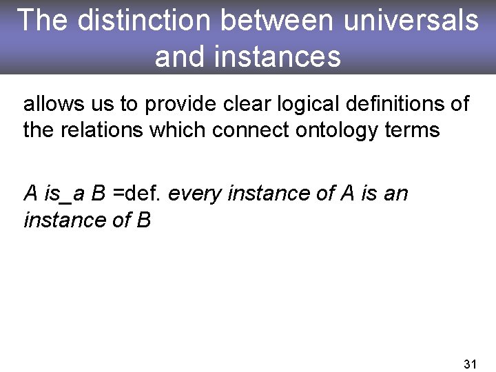 The distinction between universals and instances allows us to provide clear logical definitions of