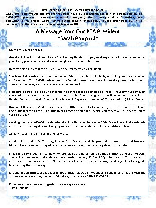 If you haven’t joined our PTA, we’d love to have you! When families are