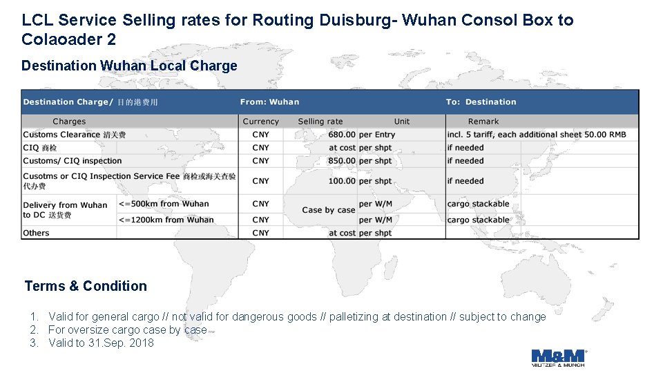 LCL Service Selling rates for Routing Duisburg- Wuhan Consol Box to Colaoader 2 Destination