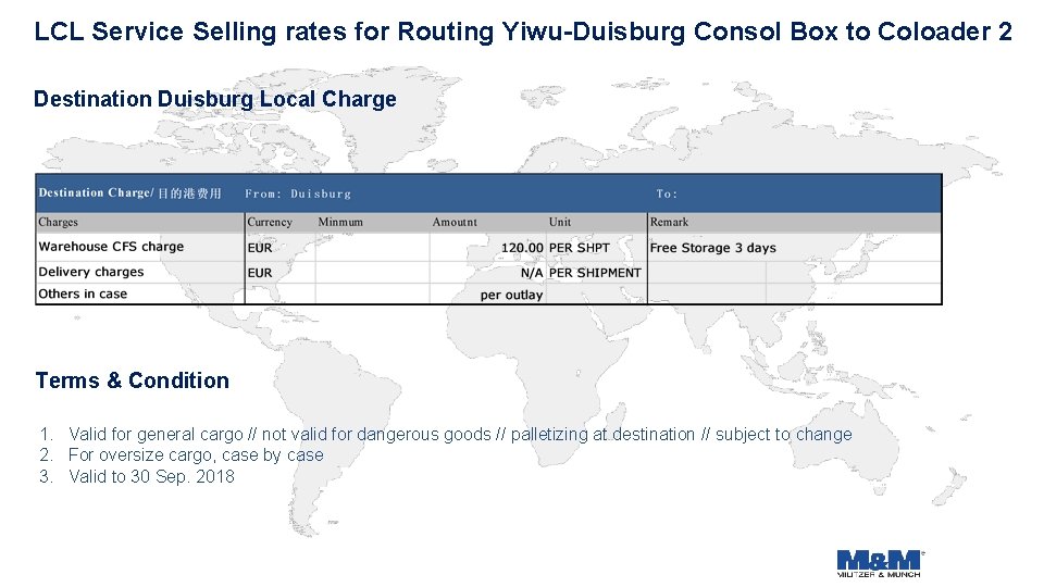 LCL Service Selling rates for Routing Yiwu-Duisburg Consol Box to Coloader 2 Destination Duisburg