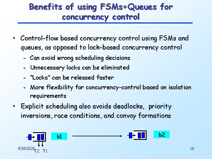 Benefits of using FSMs+Queues for concurrency control • Control-flow based concurrency control using FSMs