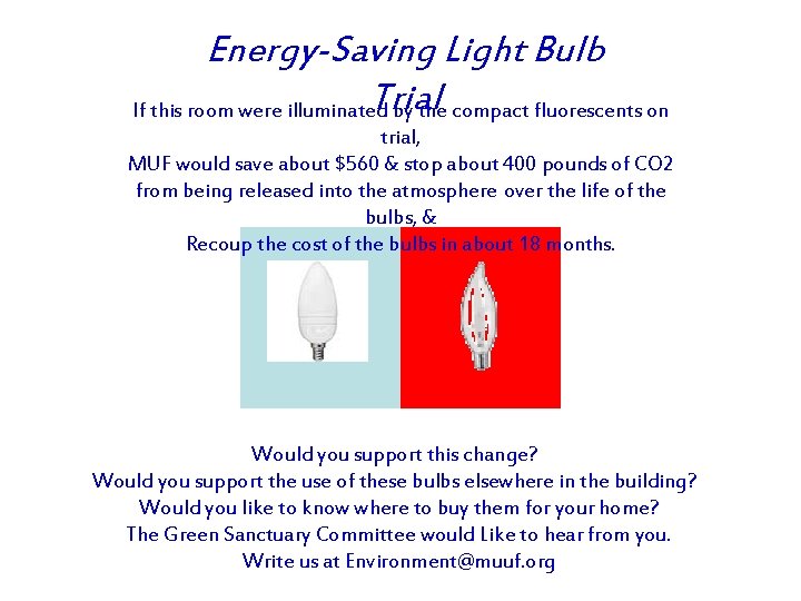 Energy-Saving Light Bulb Trial If this room were illuminated by the compact fluorescents on