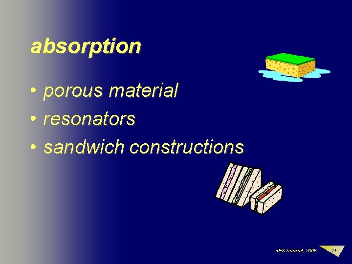 absorption • porous material • resonators • sandwich constructions AES tutorial, 2008 11 