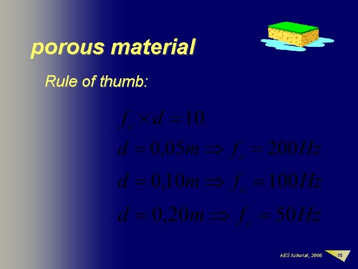 porous material Rule of thumb: AES tutorial, 2008 15 