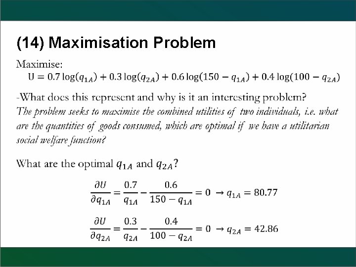 (14) Maximisation Problem 