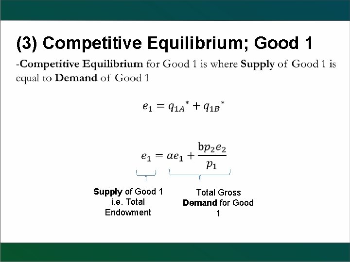 (3) Competitive Equilibrium; Good 1 Supply of Good 1 i. e. Total Endowment Total