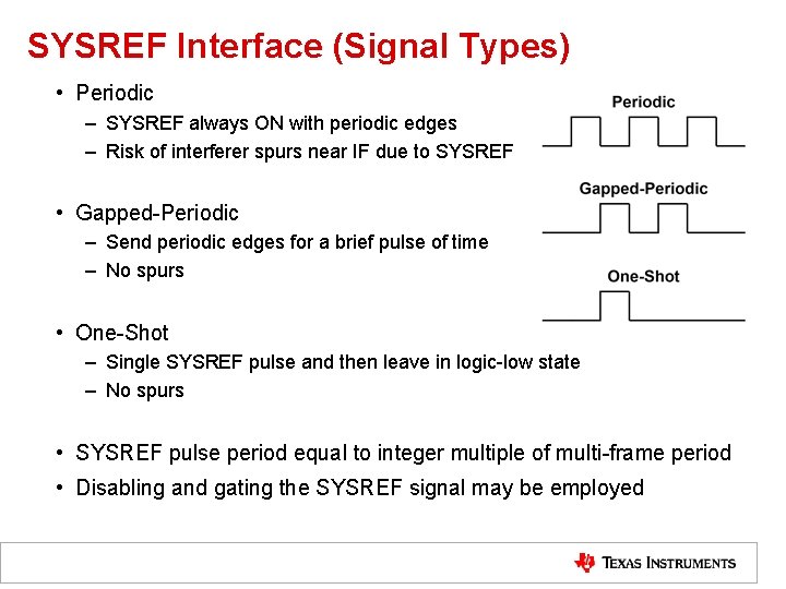 SYSREF Interface (Signal Types) • Periodic – SYSREF always ON with periodic edges –