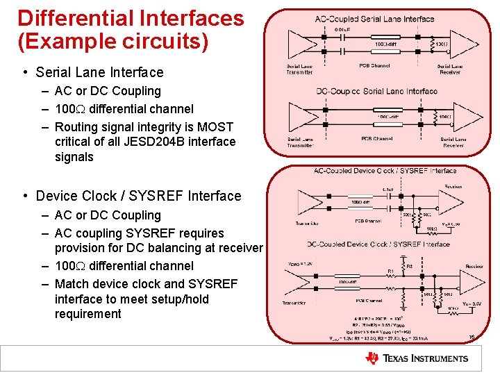 Differential Interfaces (Example circuits) • Serial Lane Interface – AC or DC Coupling –