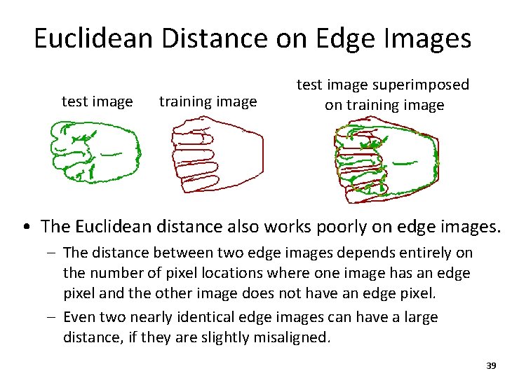 Euclidean Distance on Edge Images test image training image test image superimposed on training