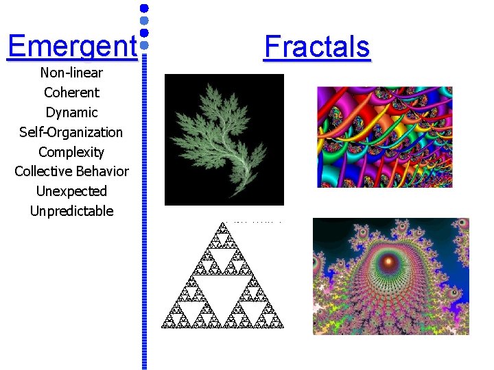 Emergent Non-linear Coherent Dynamic Self-Organization Complexity Collective Behavior Unexpected Unpredictable Fractals 