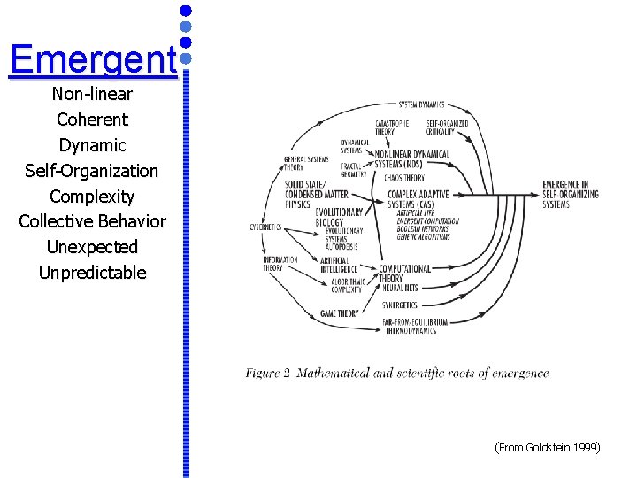 Emergent Non-linear Coherent Dynamic Self-Organization Complexity Collective Behavior Unexpected Unpredictable (From Goldstein 1999) 