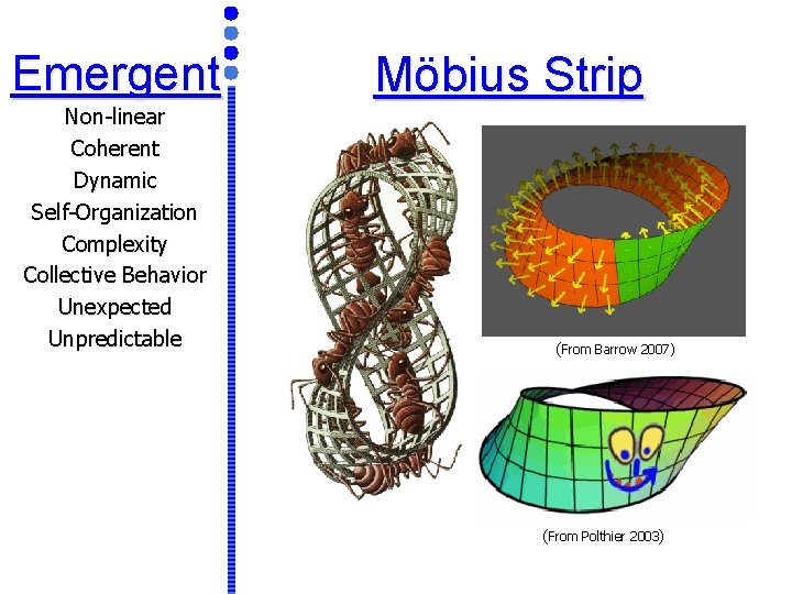 Emergent Non-linear Coherent Dynamic Self-Organization Complexity Collective Behavior Unexpected Unpredictable Möbius Strip (From Barrow