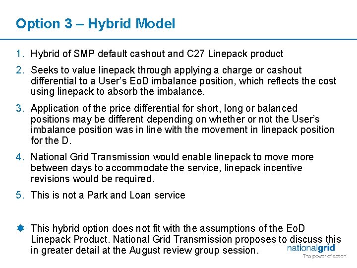 Option 3 – Hybrid Model 1. Hybrid of SMP default cashout and C 27