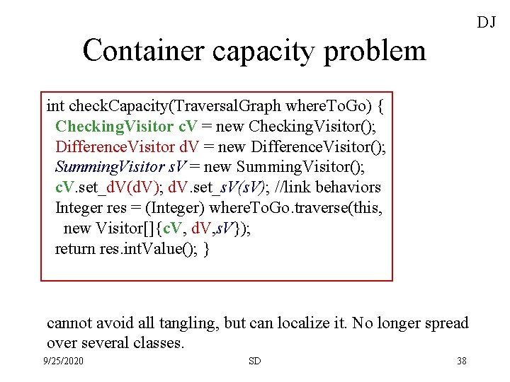DJ Container capacity problem int check. Capacity(Traversal. Graph where. To. Go) { Checking. Visitor