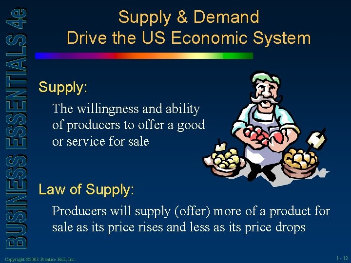 Supply & Demand Drive the US Economic System Supply: The willingness and ability of