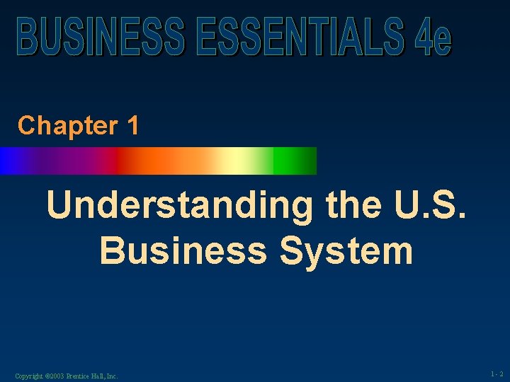 Chapter 1 Understanding the U. S. Business System Copyright © 2003 Prentice Hall, Inc.